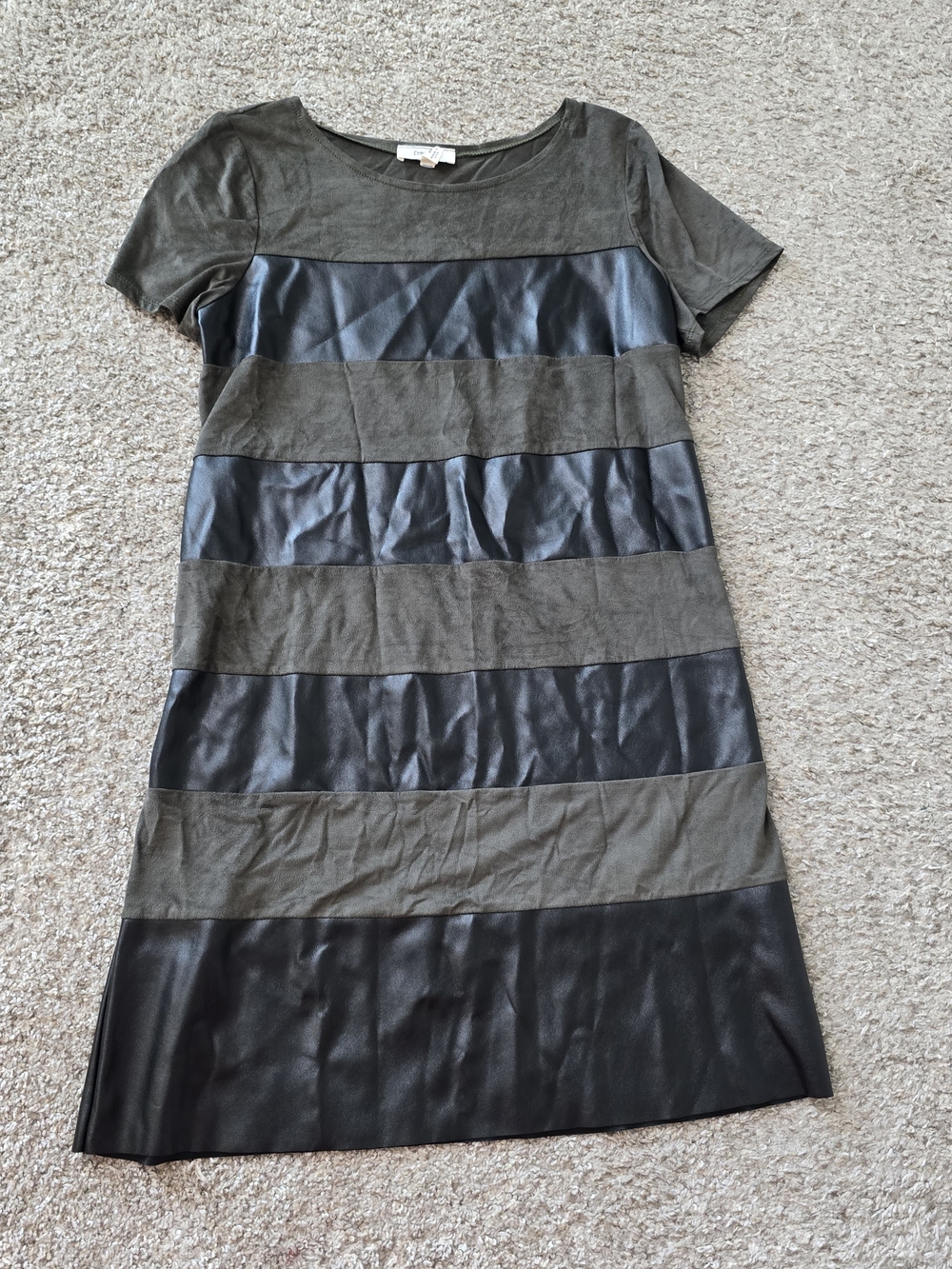 Freeway Hunter Green/Black Striped Scoop Neck Faux Suede & Leather Shift Dress M
